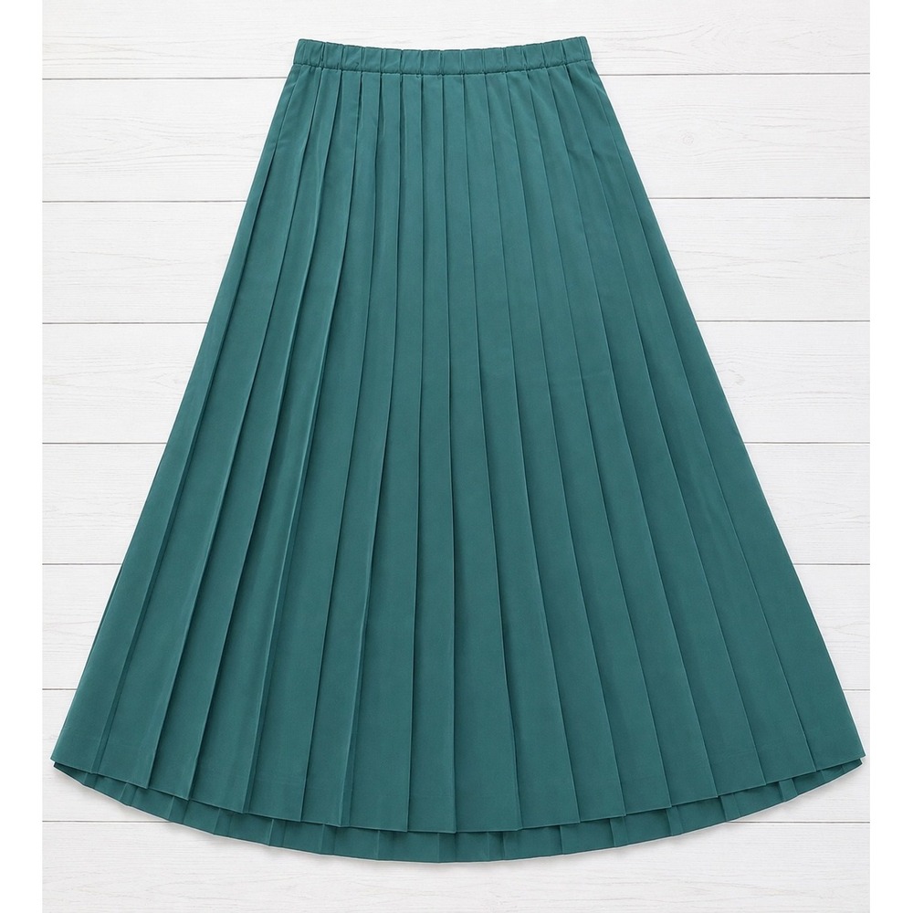 Susan Bristol Pleated Midi Skirt Teal Green Elastic Waist Vintage Made in USA S